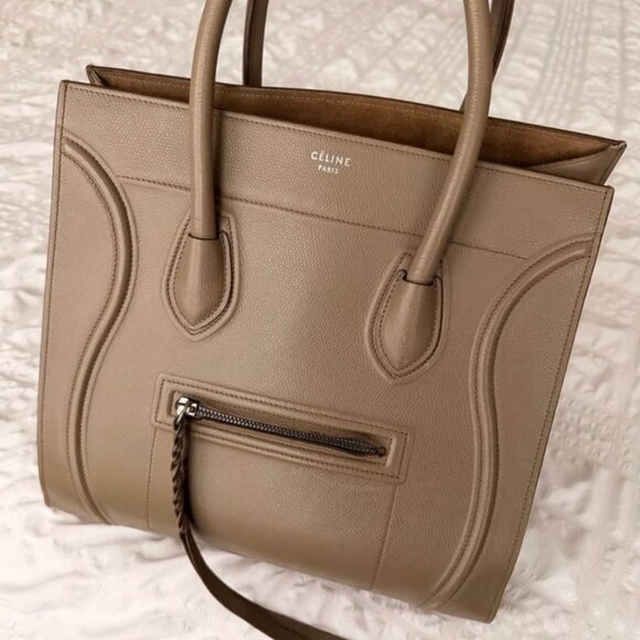 CELINE Grained Calfskin Medium Phantom Luggage Taupe - Picture 3 of 8